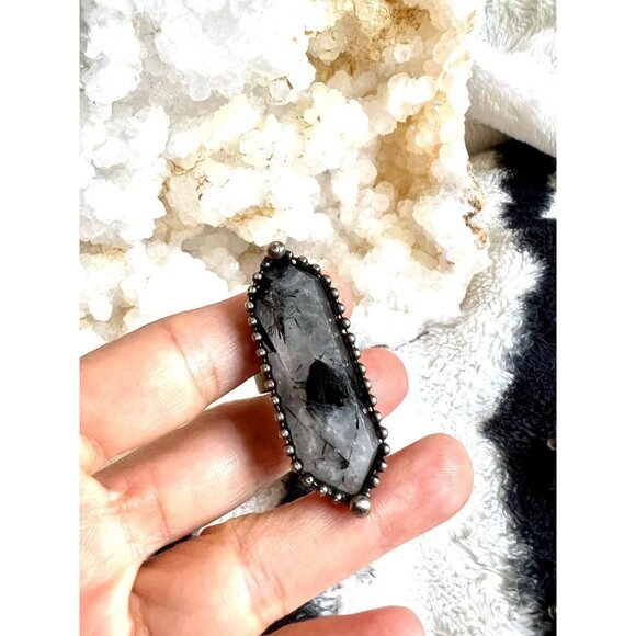MASSIVE Witchy Tourmalated DT Quartz Ring - Picture 5 of 9